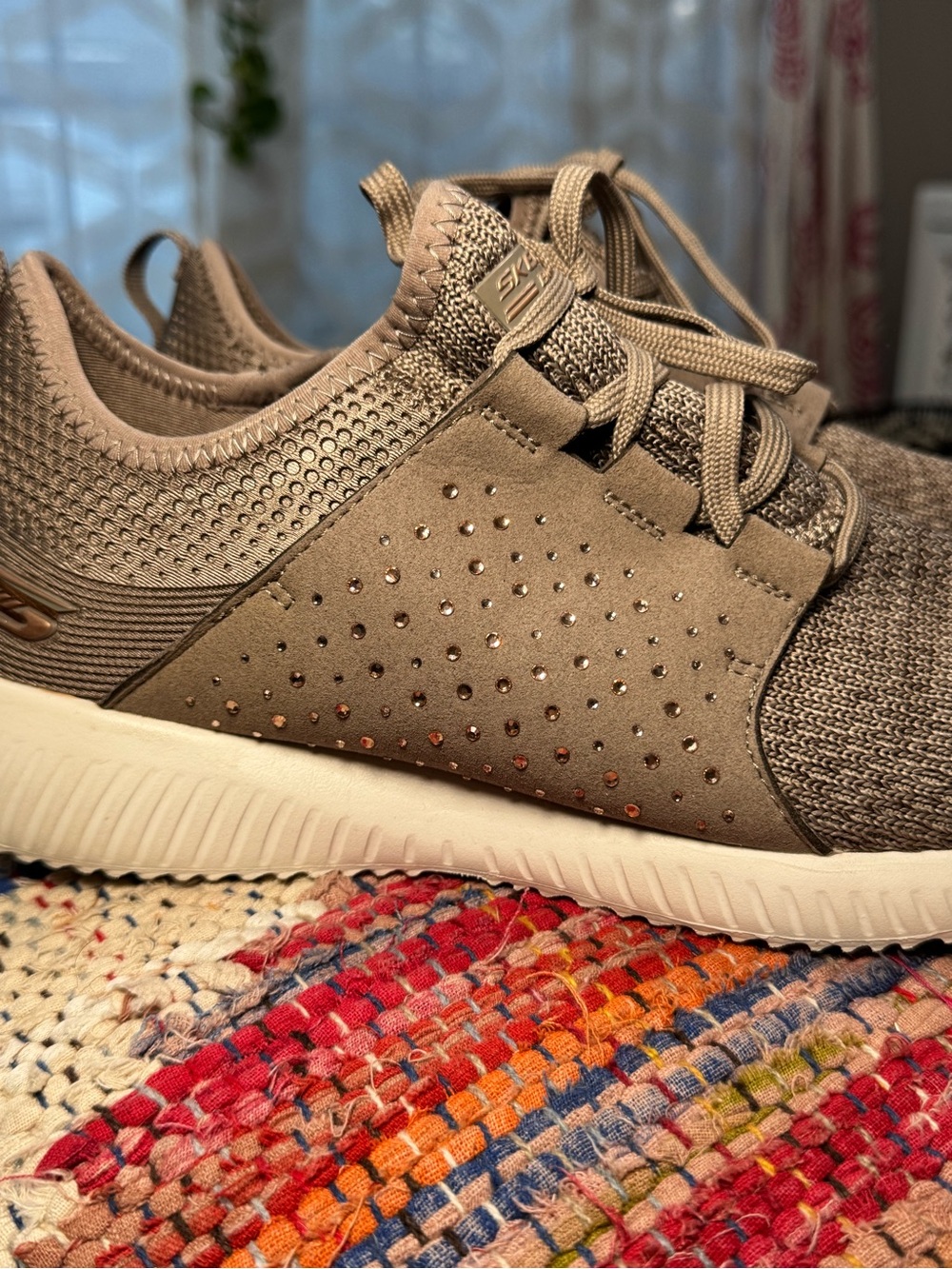 🌝Skechers Bobs Sport Squad Ninja Glam Taupe Sneakers memory foam Lace-Up Slip-on - Picture 3 of 8